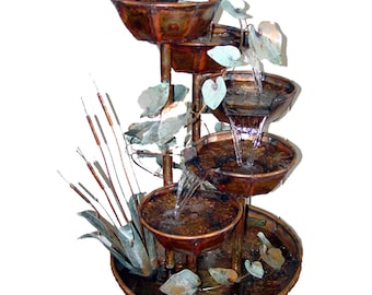 Hand Made Copper Water Fountain - Mini Waterfall design, tabletop, 24 inches tall with 5 cascading bowls