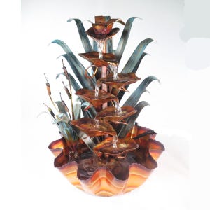 Hand Made Copper Water Fountain, Cattail design, Table Top with Fluted Base, by Roberto