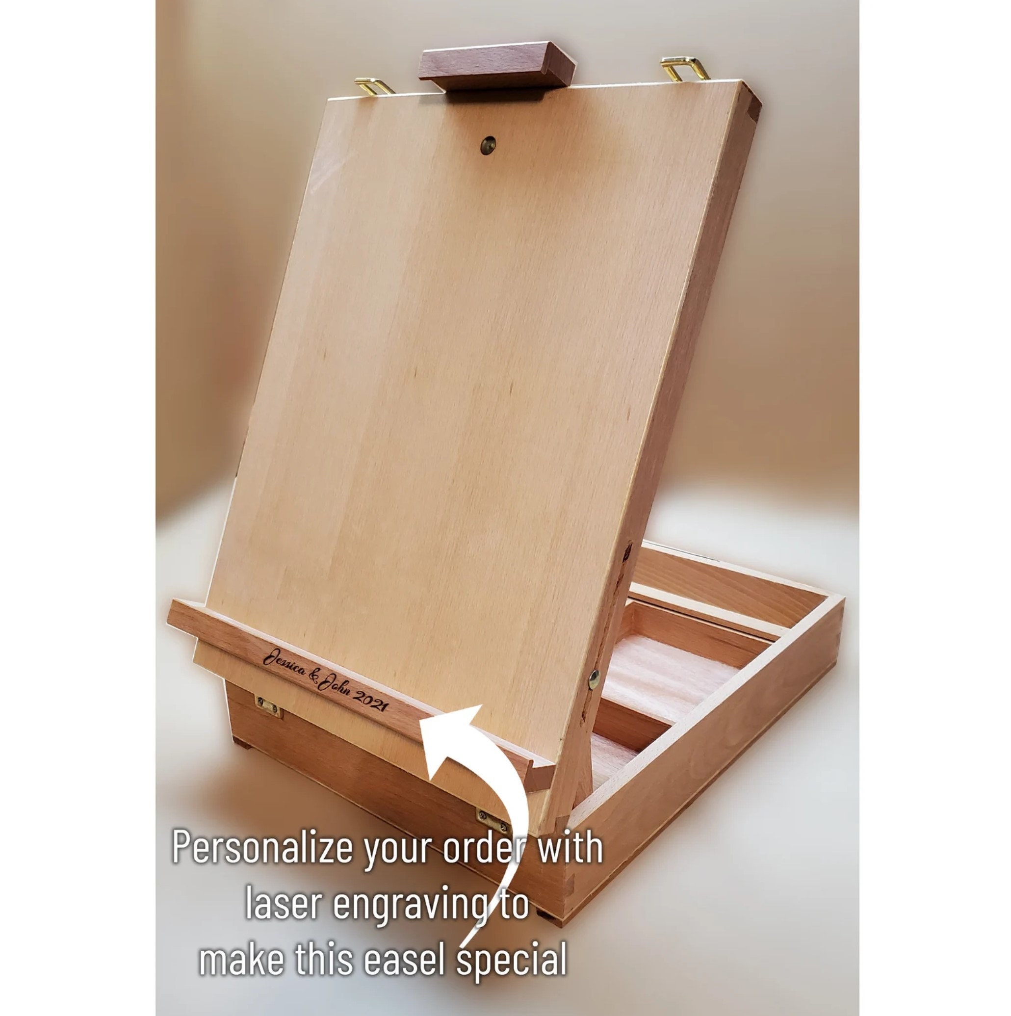 US Art Supply Walnut 2-Drawer Adjustable Wooden Storage Box with Fold Up  Solid Drawing Easel 
