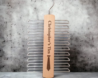 Personalized Wooden Chrome Tie Belt Rack Hanger • Tie Hook • Gift for Dad • Men&#39;s Gift • Father&#39;s Day •  Next Day ship