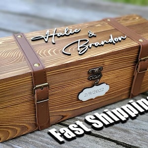 Caja de vino de madera vintage con letras 3D personalizadas, ideal para amantes del vino, bodas, aniversarios, graduaciones y regalos para padrinos de boda.