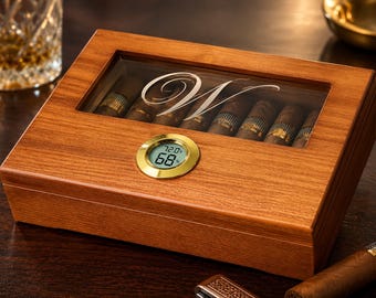 Custom Cigar Humidor Box ,Cigarette  or Tobacco Box, Elegant Cedar Box, Next Day Shipping, Dad Grandpa Gift, Valentine's Gift, US Seller