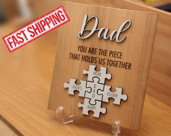 Personalized Dad Puzzle Sign, Paulownia Wood, Custom Name Gift
