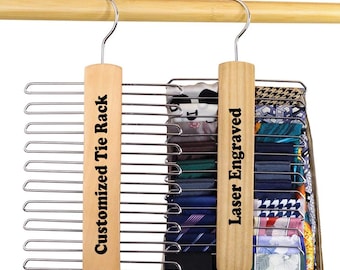 Corbatero de madera personalizado: regalo grabado a láser, detalles cromados (paquete de 2)