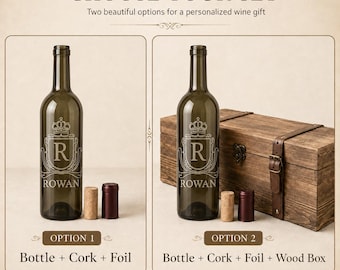 Personalized Engraved Empty Wine Bottle & Rustic Wood Gift Box Set for Any Occasion, Engraved Keepsake, Fast Shipping by USA Seller