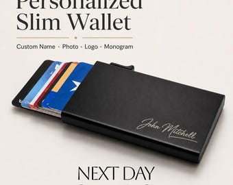 Personalized Men's Wallet, Custom Aluminum Card Holder, Slim RFID Minimalist Gift for Him