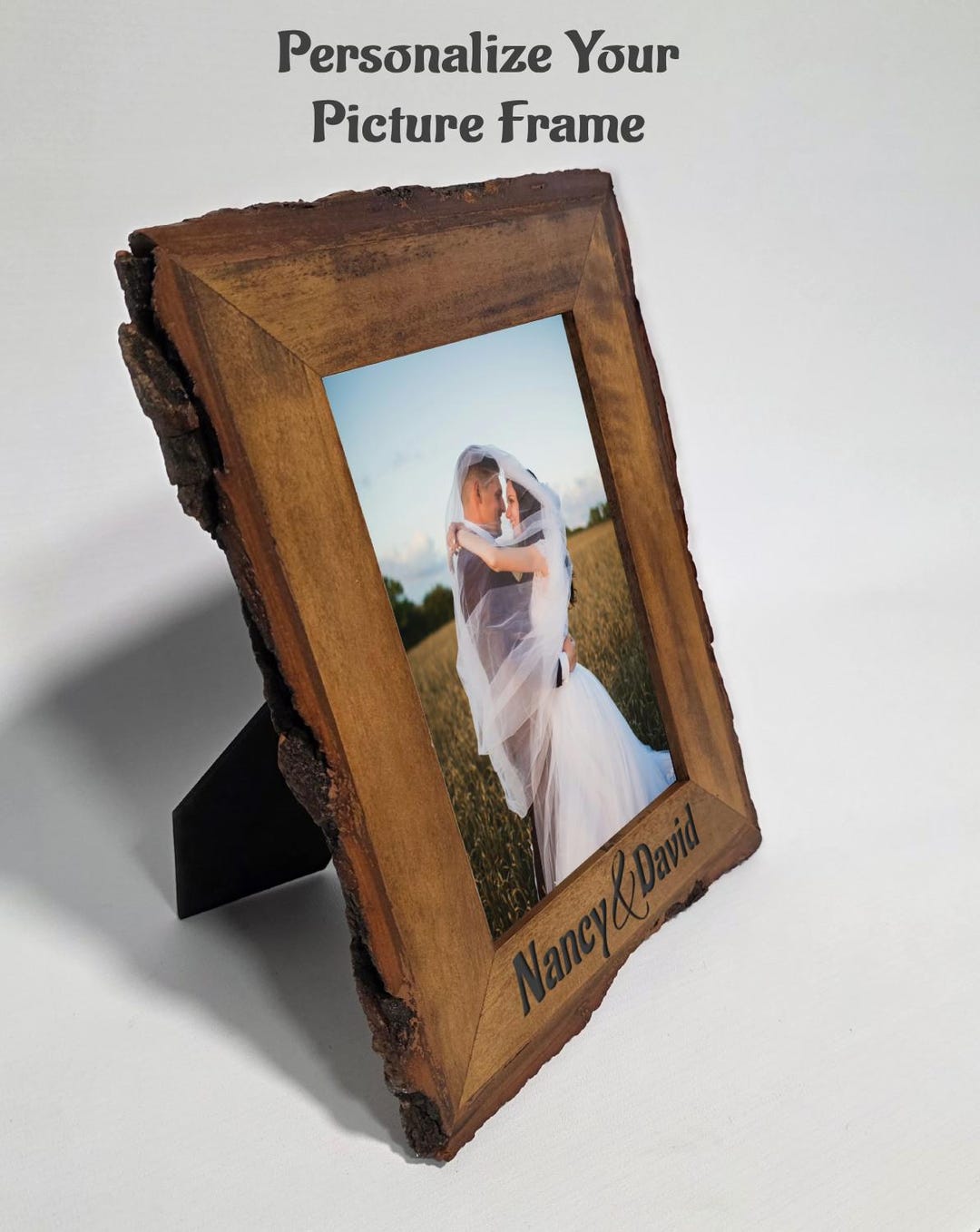 Personalized Rustic Brown Wood Photo Frames, Farmhouse Tabletop Decor ...