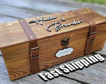 3D Personalized Wooden Wine Box, Custom Holidays Gift, Anniversary, Birthday, Housewarming, Groomsmen, Wine Lover, Christmas, Rustic Style