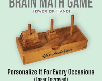 Personalized Wooden Tower of Hanoi Puzzle: Engraved Brain Teaser Gift