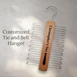 Personalized Wooden Chrome Tie Belt Rack Hanger, Tie Hook, Groomsmen, Men&#39;s Gift, Birthday Gift, Graduation, Father&#39;s Day, Next Day shipping