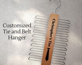 Personalized Wooden Tie Rack, Chrome Hook, Engraved Gift