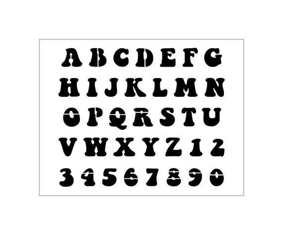 GROOVY TIME Alphabet Stencil 1 Inch Abcs 60's 70's Letters Font Capital  Uppercase Sheet S563 