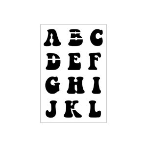 GROOVY TIME Alphabet Stencil 2 Inch ABCs 60&#39;s 70&#39;s Letters Font Capital Uppercase Sheet Set S1209