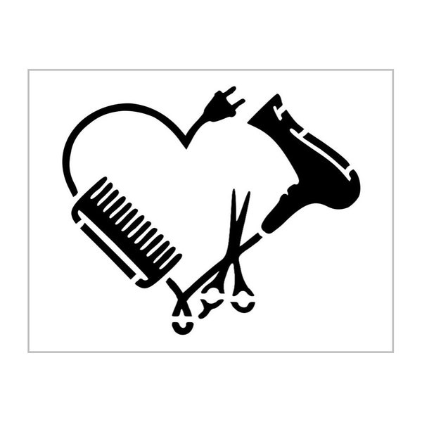 HAIRDRESSER LOVE Stencil Hair Heart Salon Scissors Comb Reusable Plastic Sheet S426