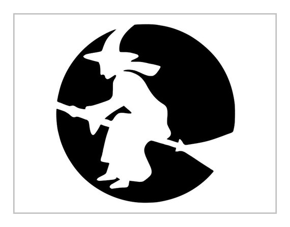 Witch on Broom Stencil Halloween Pumpkin Carving 8.5 X - Etsy