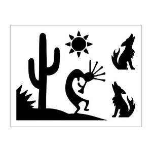 TRIBAL SCENE Stencil Cactus Sun Wolves Wolf Indian Aztec Design Plastic Sheet S44
