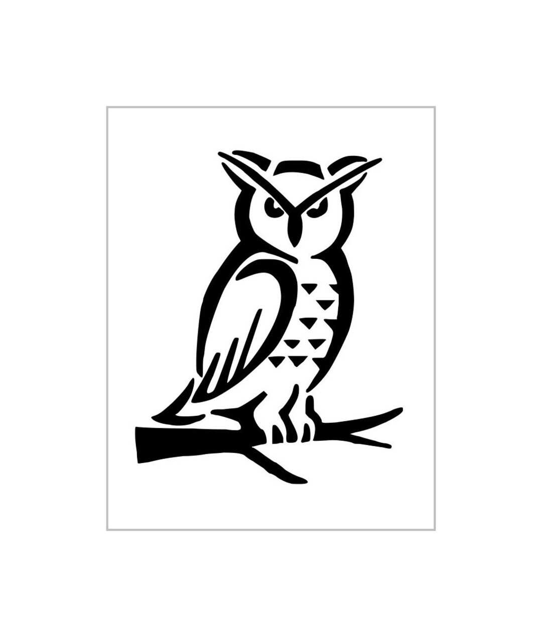 owl-stencil-on-branch-night-bird-wildlife-outline-design-reusable-sheet-s1-etsy