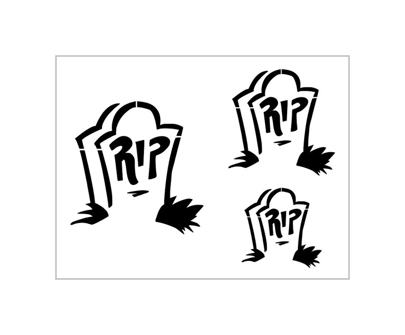 Printable Rip Headstone RIP Tombstone Stencil 3 Sizes Halloween Grave Graveyard Reusable Sheet ...