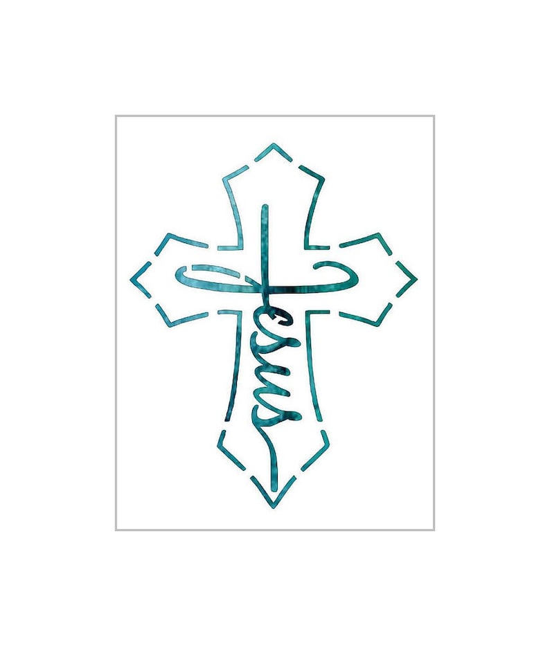 JESUS CROSS Stencil Religious Fancy Script Outline Reusable Plastic ...