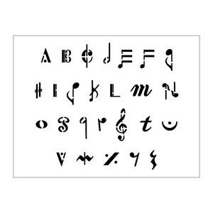 MUSIC NOTES Alphabet Stencil 1 Inch Musical Symbols Fancy Font Set Letters Sheet S842