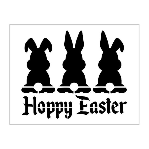 Hoppy Easter 3 Bunnies Stencil Happy Rabbit Tails Reusable Sheet S305