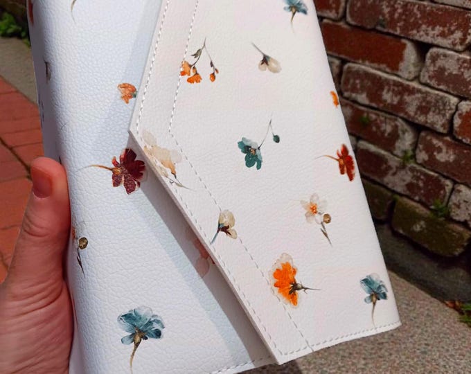 Featured listing image: Watercolor Floral LDS Quad Slip Cover: Simulated Leather Button-Snap