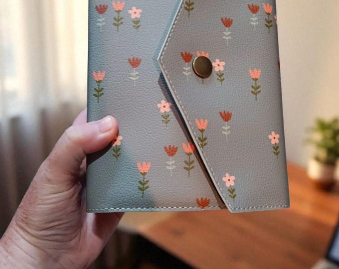 Featured listing image: Light Sage Floral Simulated Leather LDS Quad Cover: Button Snap Scripture Slip