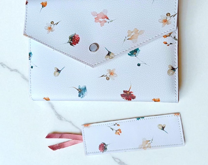 Featured listing image: Watercolor Floral LDS Quad Slip Cover: Simulated Leather Button-Snap