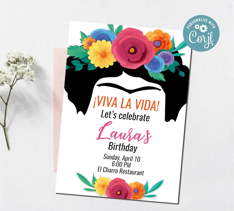Artsy Frida Kahlo Invitation Colorful Mexican Birthday Party - Etsy