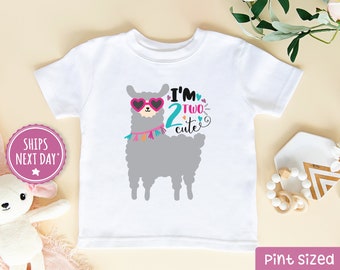 Second Birthday Llama Shirt -  Girl Two Cute Birthday Shirt - Second Birthday Girl Too Cute Raglan- Two Girl Birthday Shirt