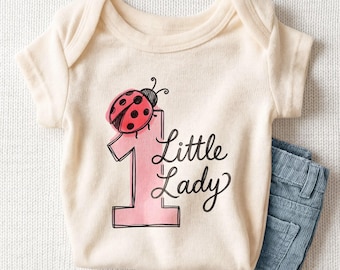 1 Little Lady Baby Onesie - Cute Ladybug First Birthday Bodysuit