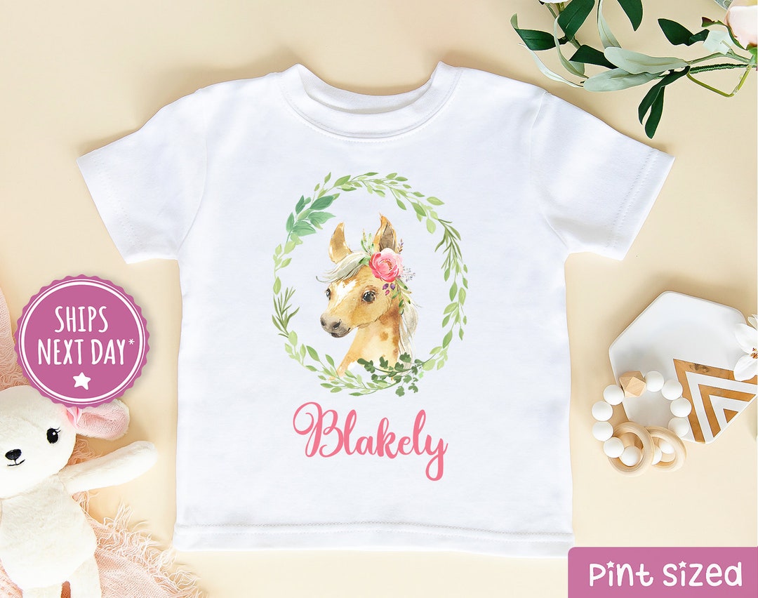 Personalized Girl Shirt Horse Themed Floral Horse Baby Girl Shirt
