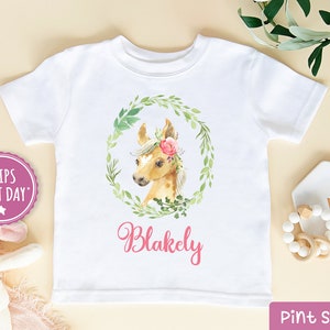 Personalized Girl Shirt Horse Themed - Floral Horse Baby Girl Shirt - Custom Riding Girl Name Shirt