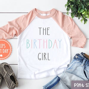 Birthday Girl Kids Shirt - Cute The Birthday Girl Baseball Tee - Modern Girls Birthday Gift