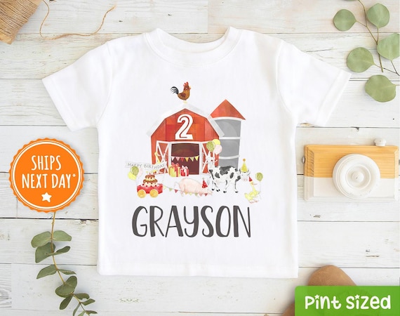 Second Birthday Farm Shirt- Personalized Two Barn Animals Birthday Boy- 2nd Farm Birthday Boy shirt