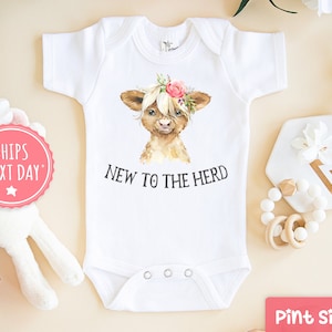 Baby Girl Farm Onesie® - Cow Onesie - "New to the Herd" Girl Onesie® - Cow Baby Girl Shower Gift - Country Baby