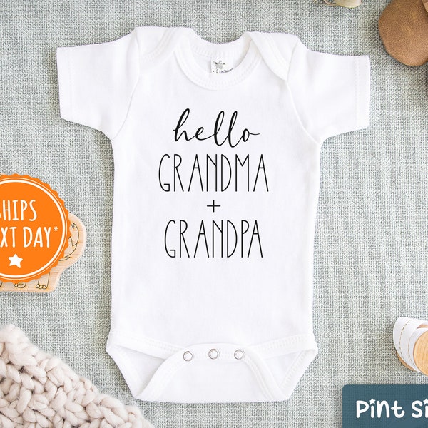 Grandma and Grandpa Baby Onesie® - Hello Grandparents Announcement Onesie® Baby - Cute Hi Grandma & Grandpa Baby Onesie®