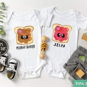 Twin Onesie® Set - Peanut Butter and Jelly Twin Onesies® - Funny Best Friends Twin Shirts - Cute Best Friend Twin Baby Onesies®