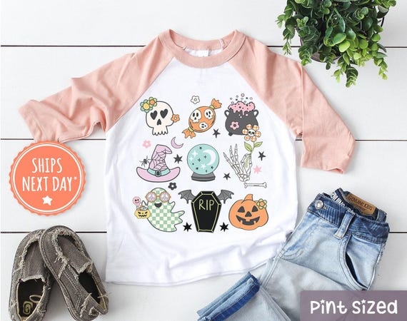 Girls Halloween Toddler Shirt - Spooky Fall Kids Tee - Vintage Halloween Baseball Tee - Retro Halloween Gift