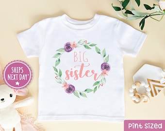 Big Sister Shirt - Big Sister Toddler Shirt - Big Sister Toddler Shirt Colored Floral Wreath