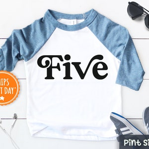 Fifth Birthday Toddler Shirt Retro Five Boy Kids Shirt 5th Birthday Gift 3/4 Sleeve Denim Raglan