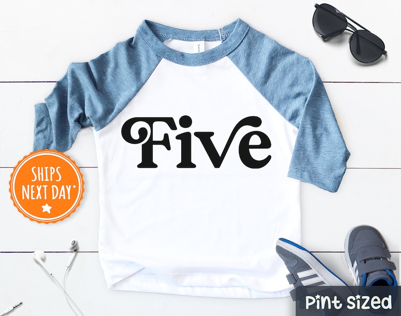 Fifth Birthday Toddler Shirt Retro Five Boy Kids Shirt 5th Birthday Gift 3/4 Sleeve Denim Raglan