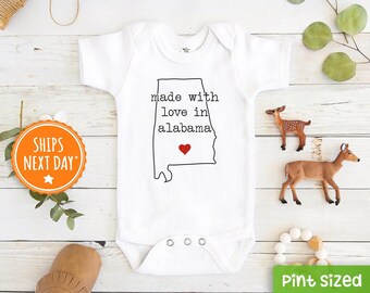 Made With Love In Alabama Baby Onesie® - Cute State Love Baby Onesie®