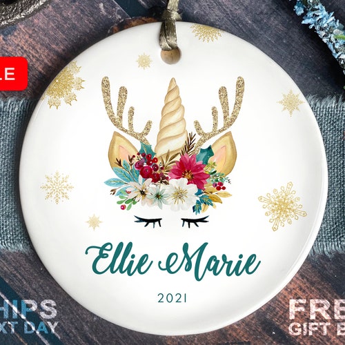 Unicorn Christmas Ornament Personalized Girls Christmas Etsy