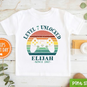 Personalized Seventh Birthday Video Game Boy shirt- 7th Birthday Gamer Baseball Tee- Level Seven Unlocked Birthday Shirt- Seventh Birthday