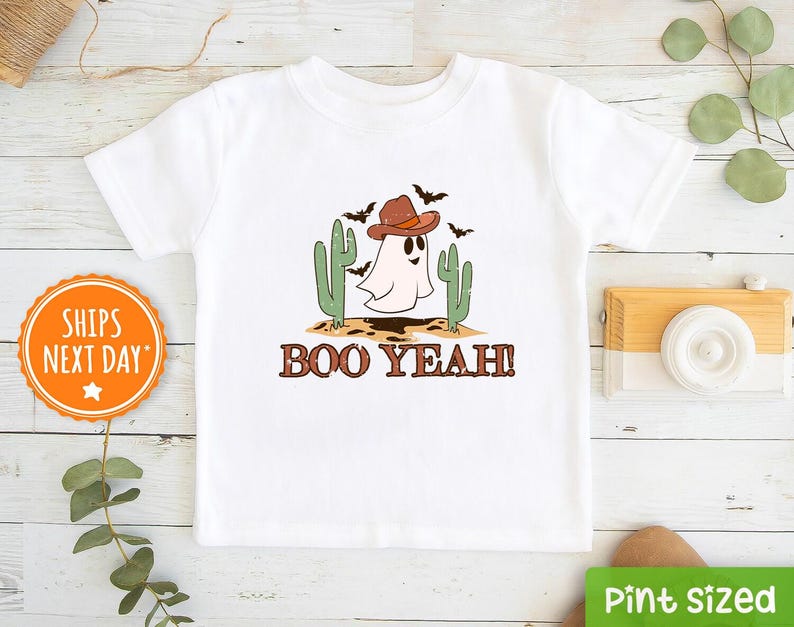 Boo Yeah Ghost Kids Shirt - Cute Natural Toddler Tee - Retro Halloween ...