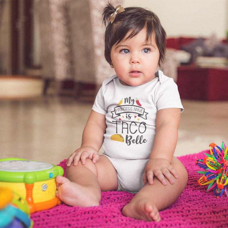 Taco Baby Girl Onesie\u00ae Mexican Baby Onesie\u00ae Cute Taco Onesie\u00ae - My Princess Name is Taco Belle Funny Taco Onesie\u00ae