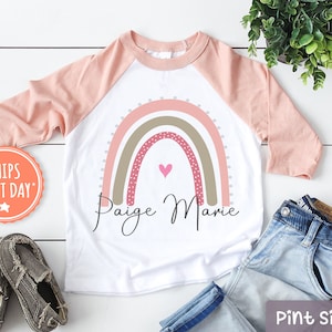 Girls Personalized Name Shirt - Custom Name Toddler Girl Shirt- Pink and Green Rainbow Girls Shirt