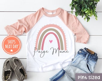 Girls Personalized Name Shirt - Custom Name Toddler Girl Shirt- Pink and Green Rainbow Girls Shirt