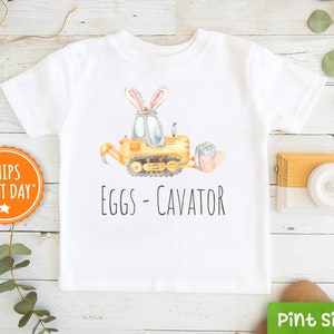 Easter Boys Shirt - Funny Eggs-cavator Tractor Baseball Tee - Cute Easter Bunny Toddler Tee